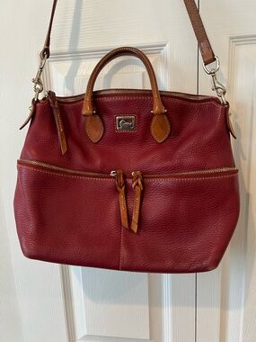Dooney & Bourke Deep Rust Pebbled Leather Satchel with Tan Trim